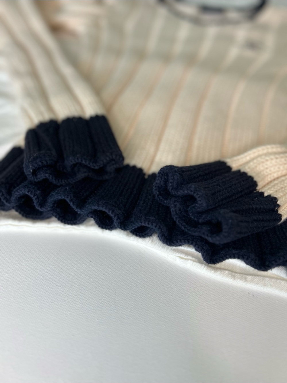 VTG Y2K Polo Jeans Co Ralph Lauren Flag Knit Sweater Cream Navy Blue Trim Small - Picture 6 of 8